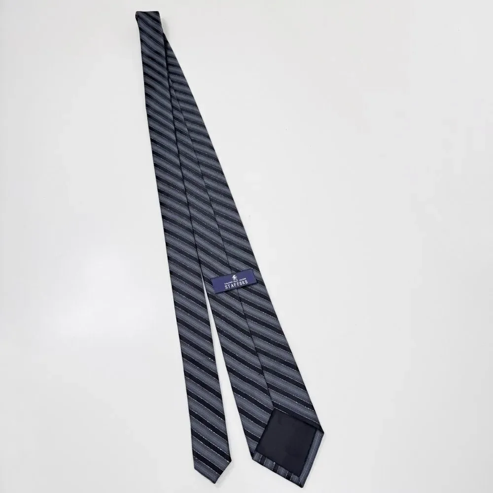 Stanford Stripped Neck Tie Grey Black Metallic‎ Silver